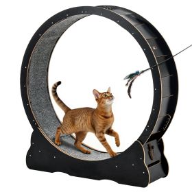 Cat Exercise Wheel, 48 in Wooden Cat Running Wheel for Indoor Cats up to 28 lbs, Cats Treadmill with Carpeted Runway & Locking Mechanism