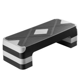 Aerobic Exercise Step Platform, 28-Inch Workout Aerobic Stepper, Height Adjustable Fitness Training Step Deck Trainer with 4 Risers (Color: Gray)