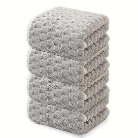 "Luxury Ultra-Fine Fiber Bath Towels (1 or 4-Piece) - Super Absorbent Quick-Dry Textured Towel for Spa, Fitness & Travel - 300GSM Waffle Weave" (Quantity: 4 piece blue)